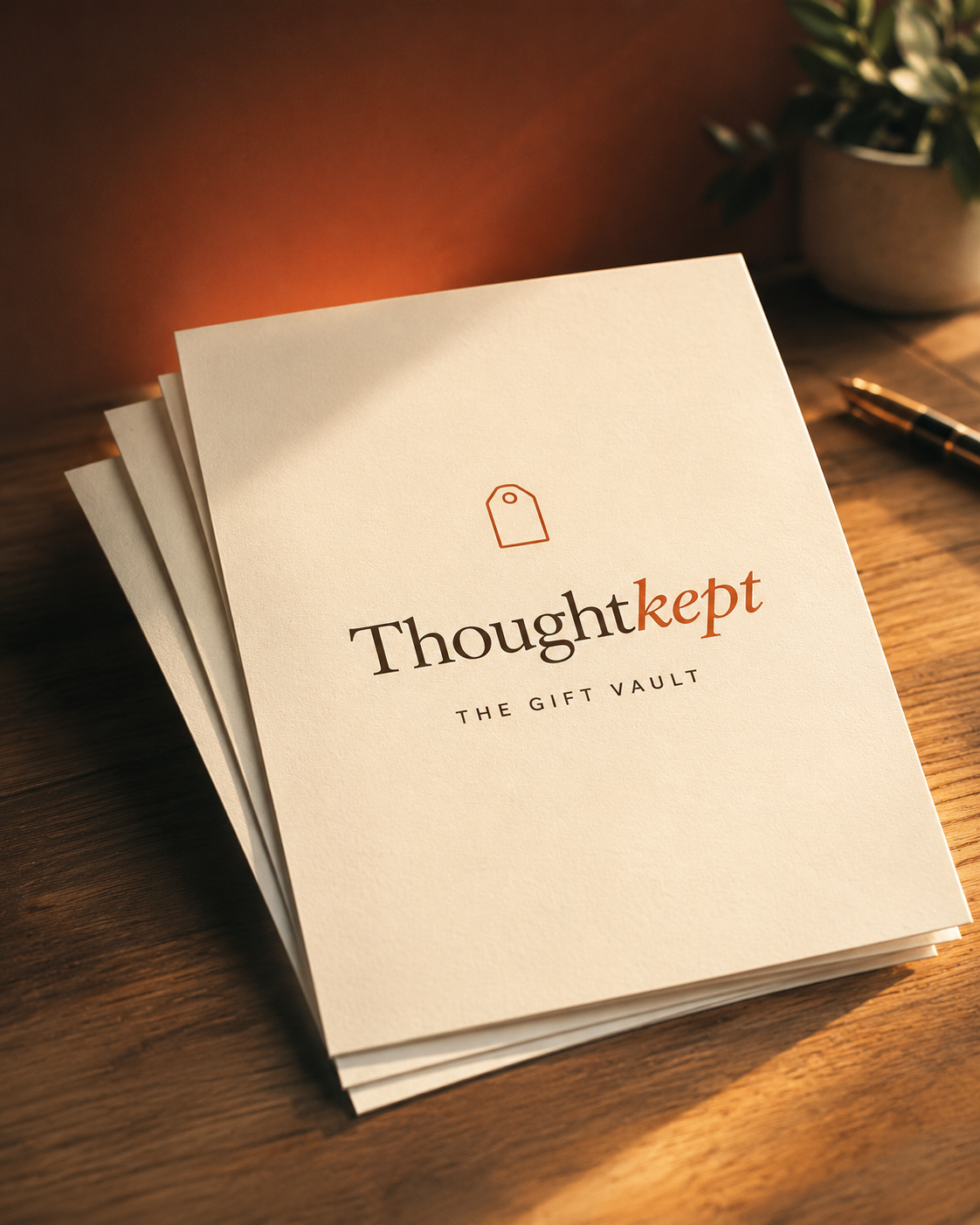 The Gift Vault keepsake cover with the Thoughtkept wordmark and gift-tag emblem